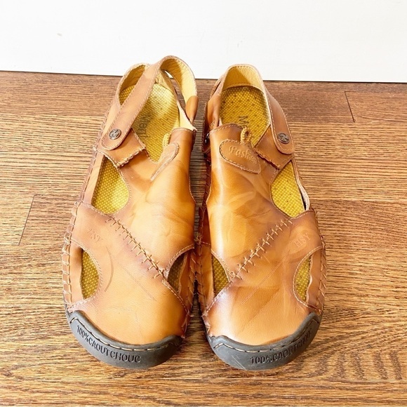 HSY Fashion Men's 100% Caoutchouc Leather Closed Toe Sandal Brown Size 47 - Picture 2 of 10